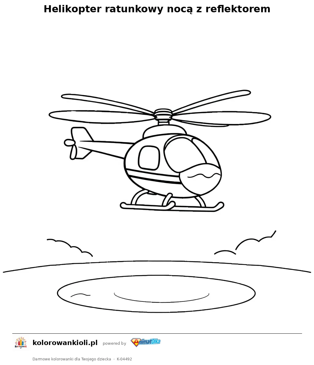 Helikopter ratunkowy nocą z reflektorem — kolorowanka do wydruku dla dzieci