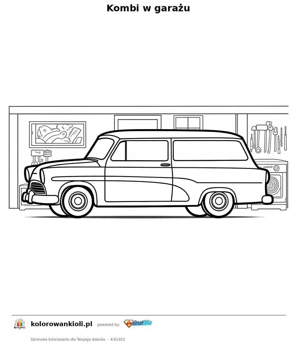Kombi w garażu — kolorowanka do wydruku dla dzieci