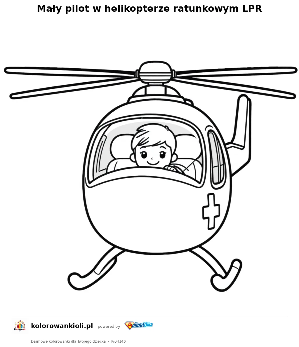 Mały pilot w helikopterze ratunkowym LPR — kolorowanka do wydruku dla dzieci