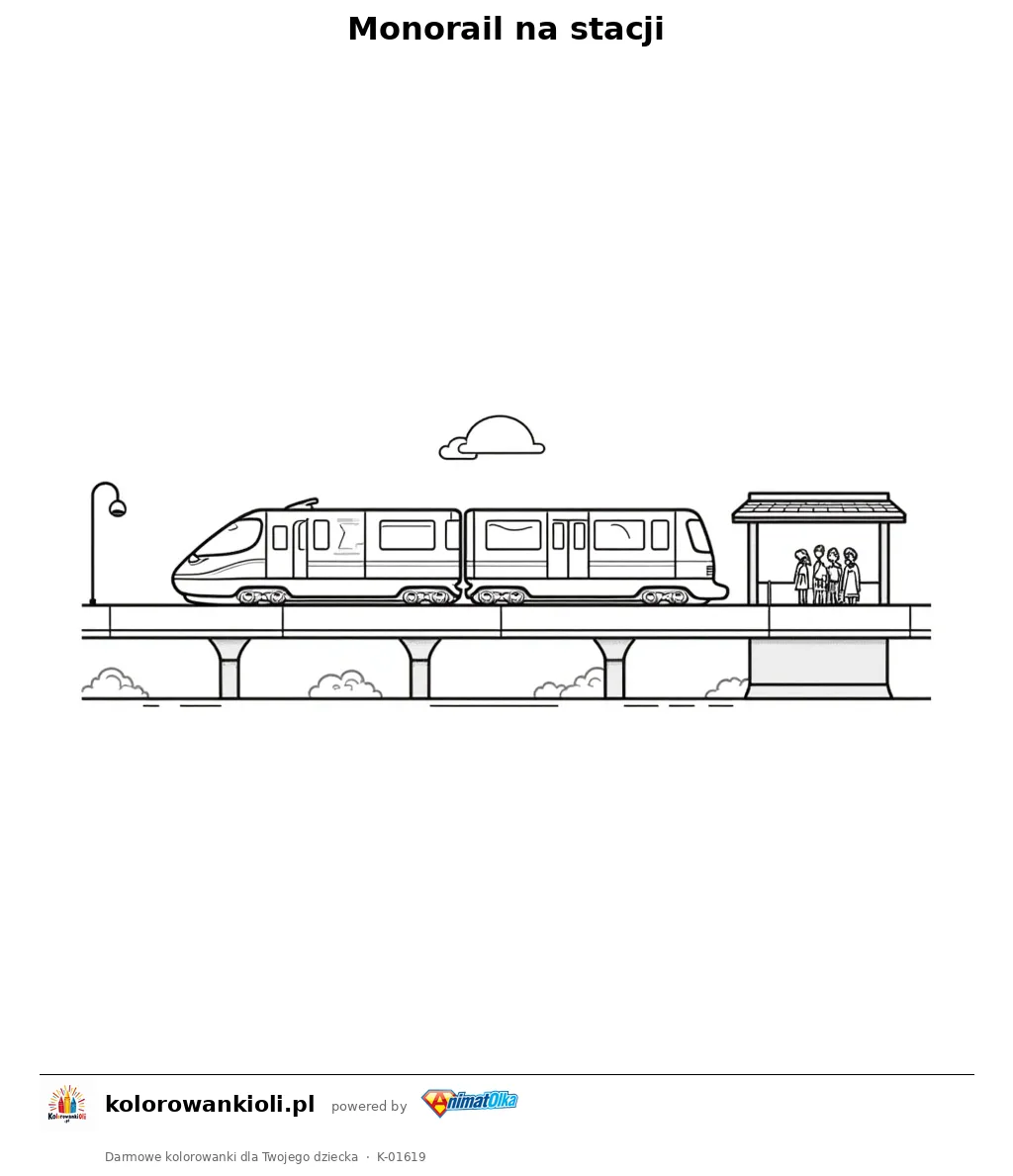 Monorail na stacji — kolorowanka do wydruku dla dzieci