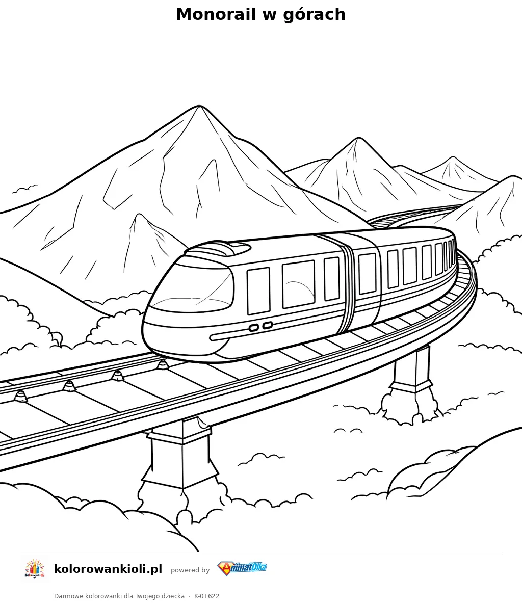 Monorail w górach — kolorowanka do wydruku dla dzieci