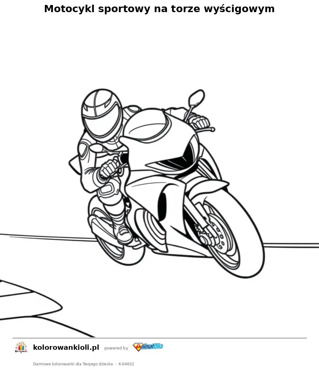Motocykl sportowy na torze wyścigowym — kolorowanka do wydruku dla dzieci