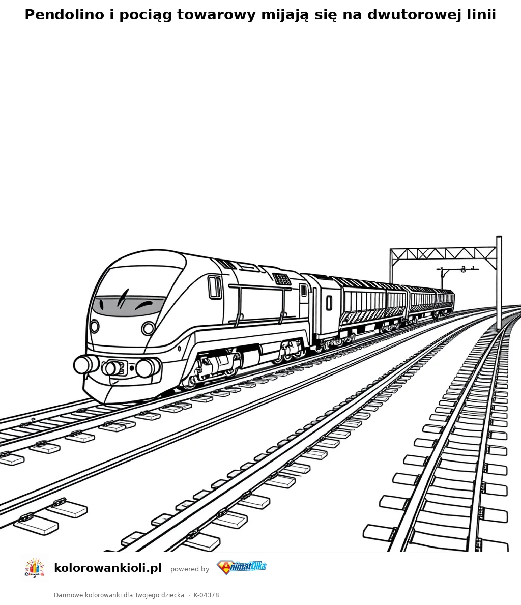 Pendolino i pociąg towarowy mijają się na dwutorowej linii — kolorowanka do wydruku dla dzieci