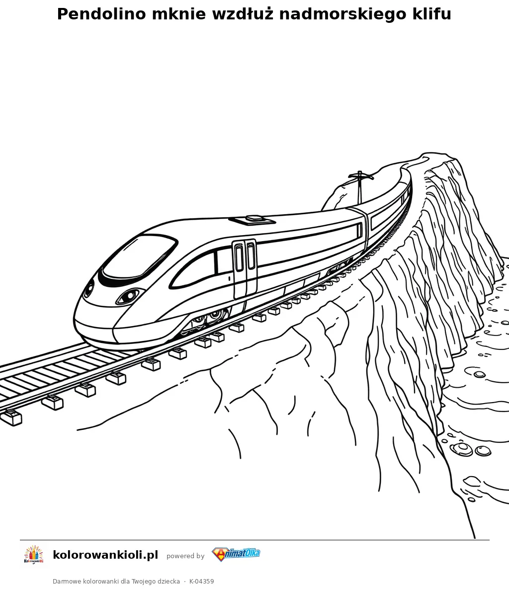 Pendolino mknie wzdłuż nadmorskiego klifu — kolorowanka do wydruku dla dzieci