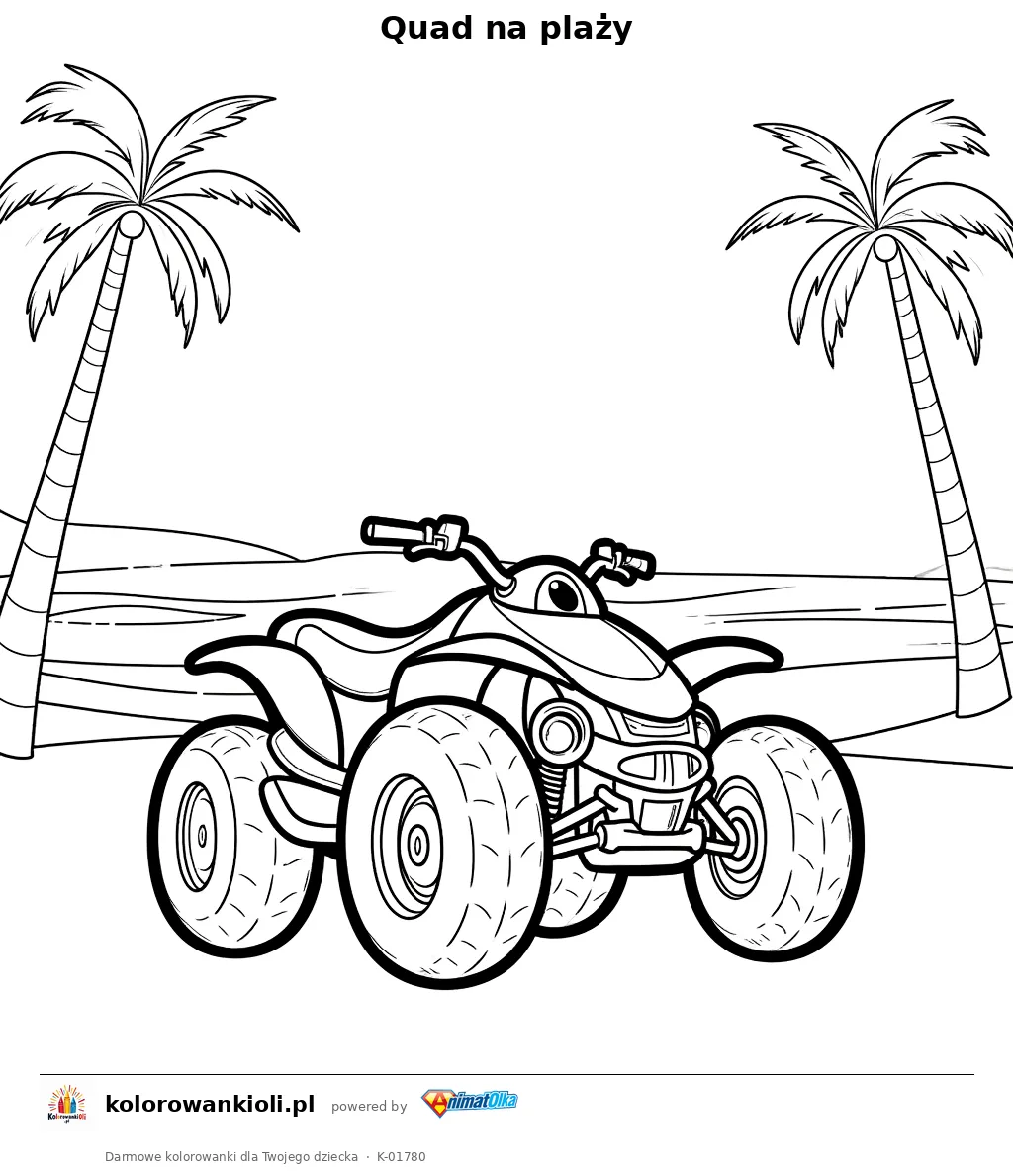 Quad na plaży — kolorowanka do wydruku dla dzieci