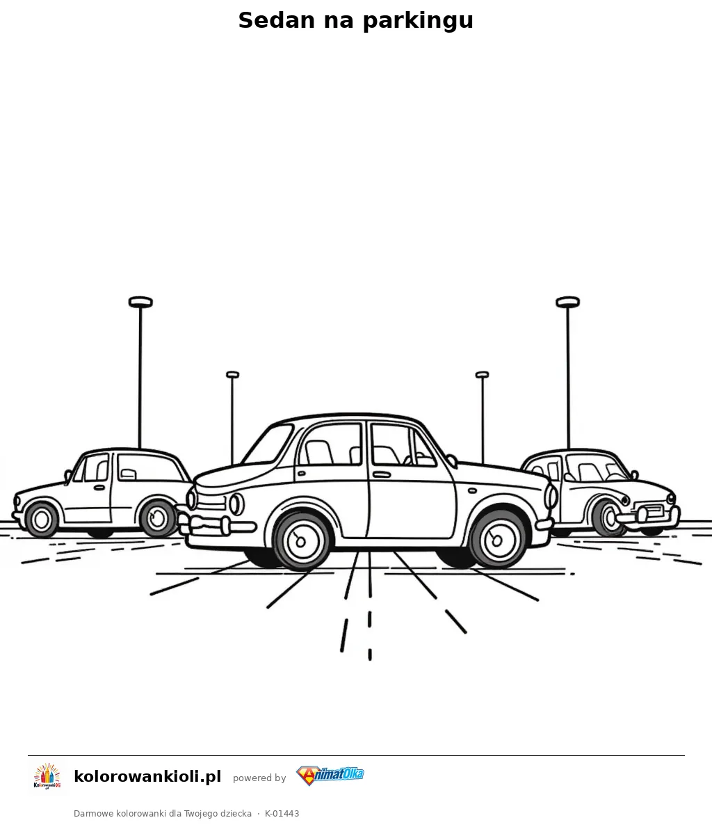 Sedan na parkingu — kolorowanka do wydruku dla dzieci