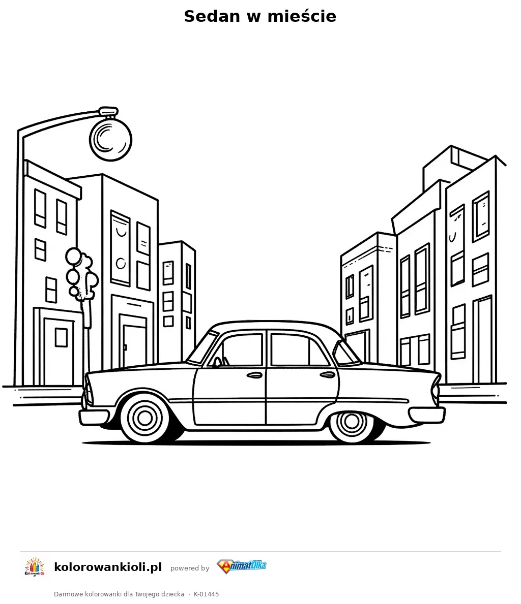 Sedan w mieście — kolorowanka do wydruku dla dzieci