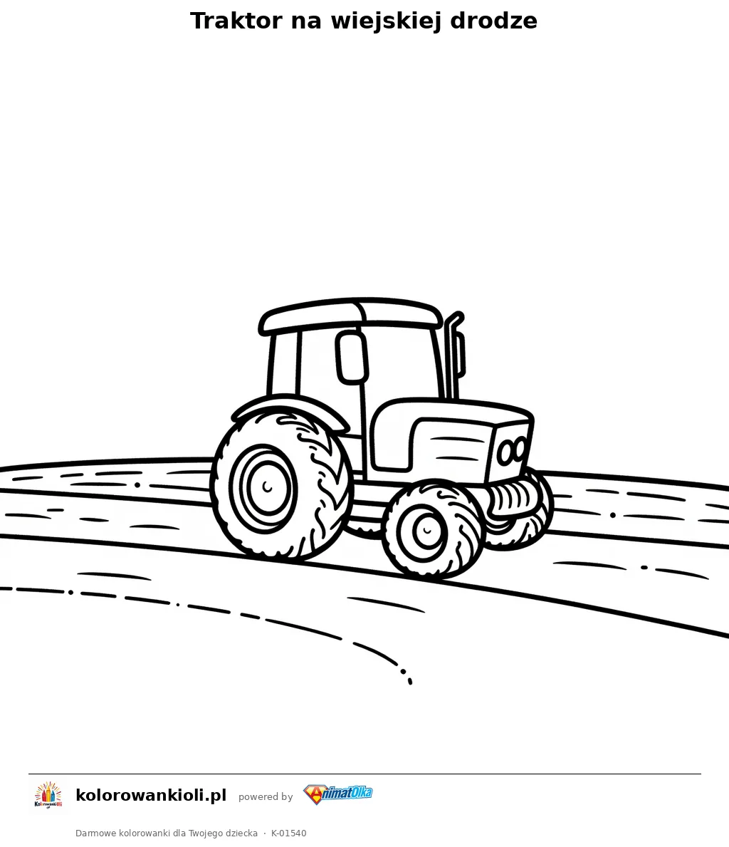 Traktor na wiejskiej drodze — kolorowanka do wydruku dla dzieci