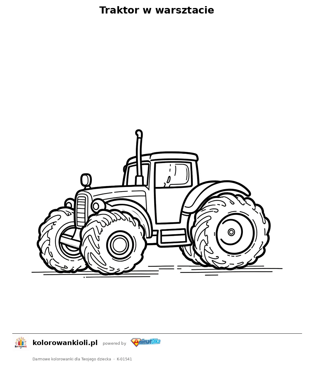 Traktor w warsztacie — kolorowanka do wydruku dla dzieci