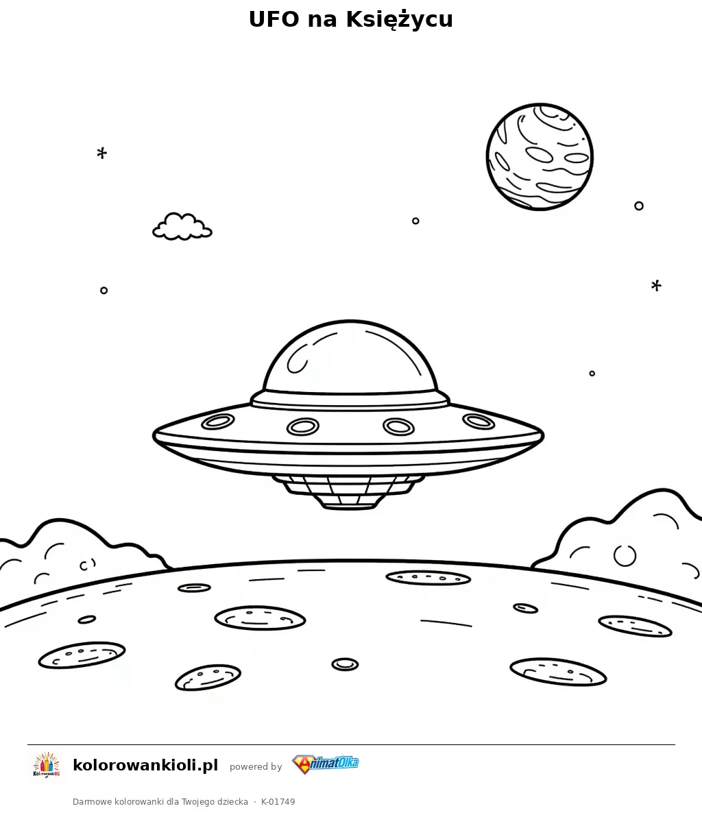 UFO na Księżycu — kolorowanka do wydruku dla dzieci
