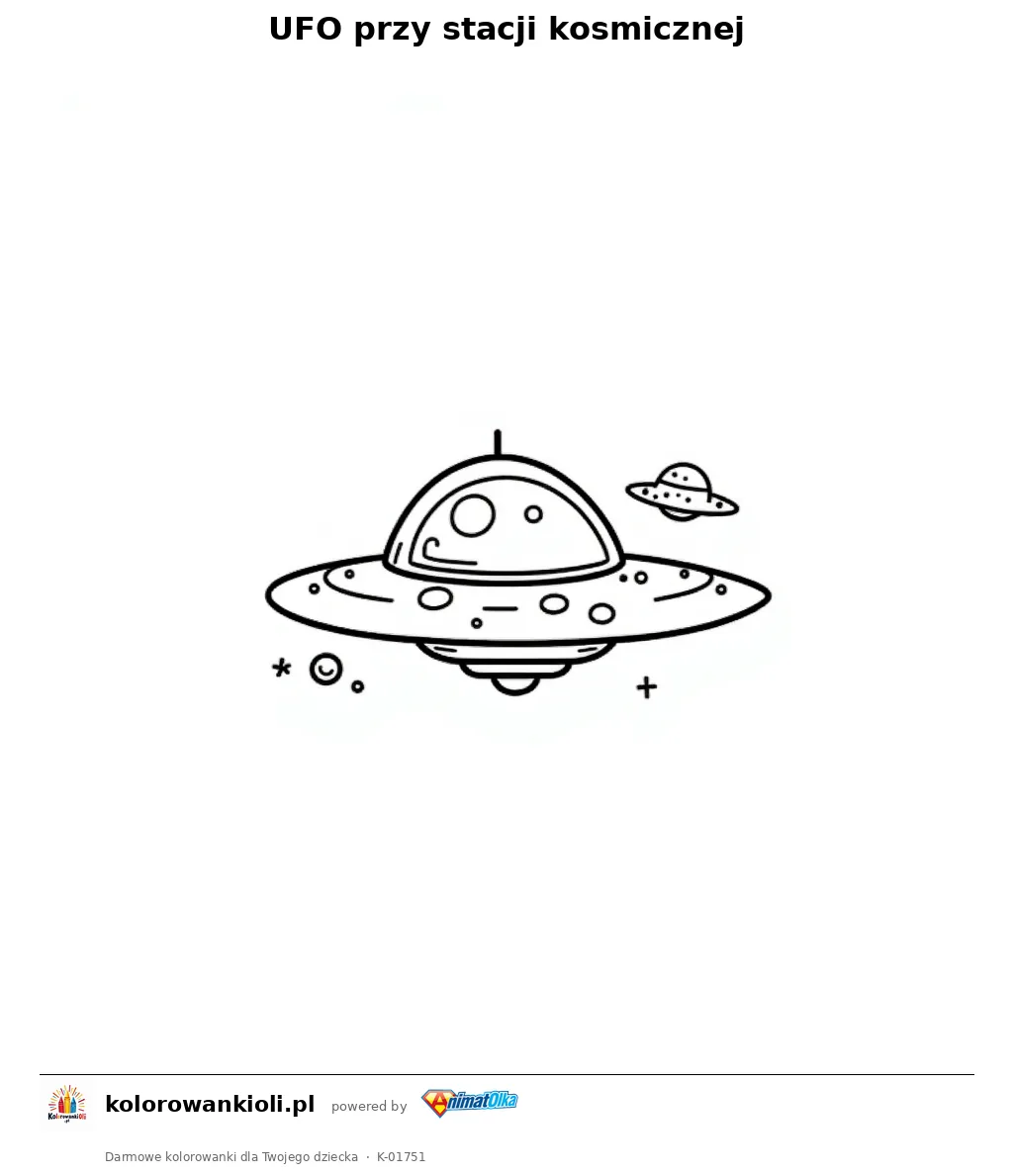 UFO przy stacji kosmicznej — kolorowanka do wydruku dla dzieci