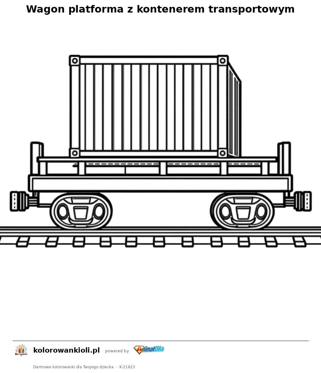 Wagon platforma z kontenerem transportowym — kolorowanka do wydruku dla dzieci