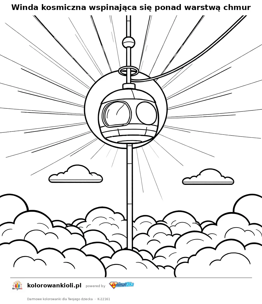 Winda kosmiczna wspinająca się ponad warstwą chmur — kolorowanka do wydruku dla dzieci