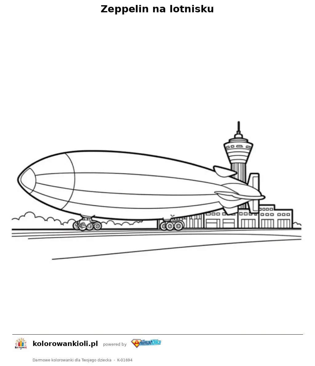 Zeppelin na lotnisku — kolorowanka do wydruku dla dzieci