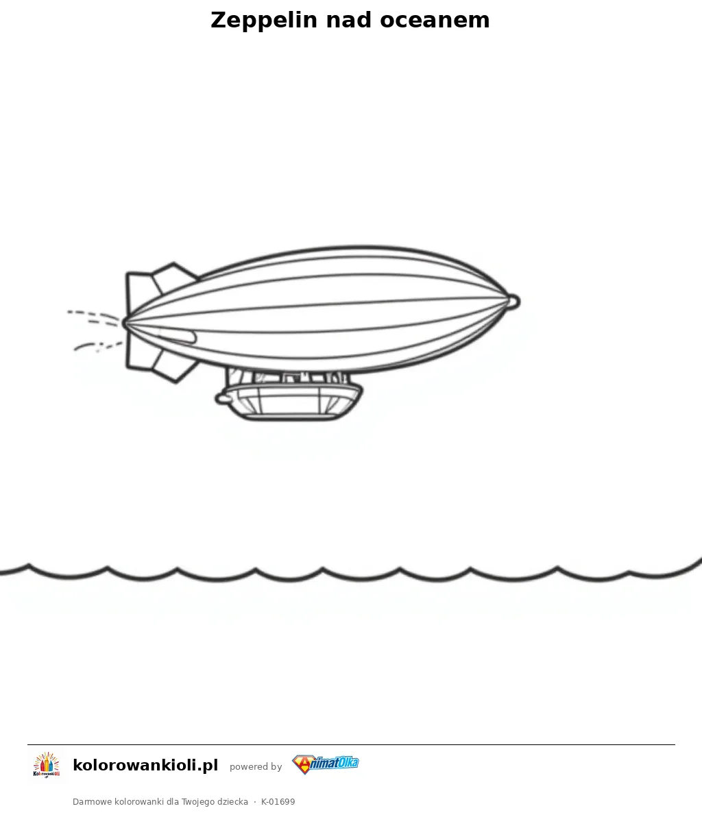 Zeppelin nad oceanem — kolorowanka do wydruku dla dzieci
