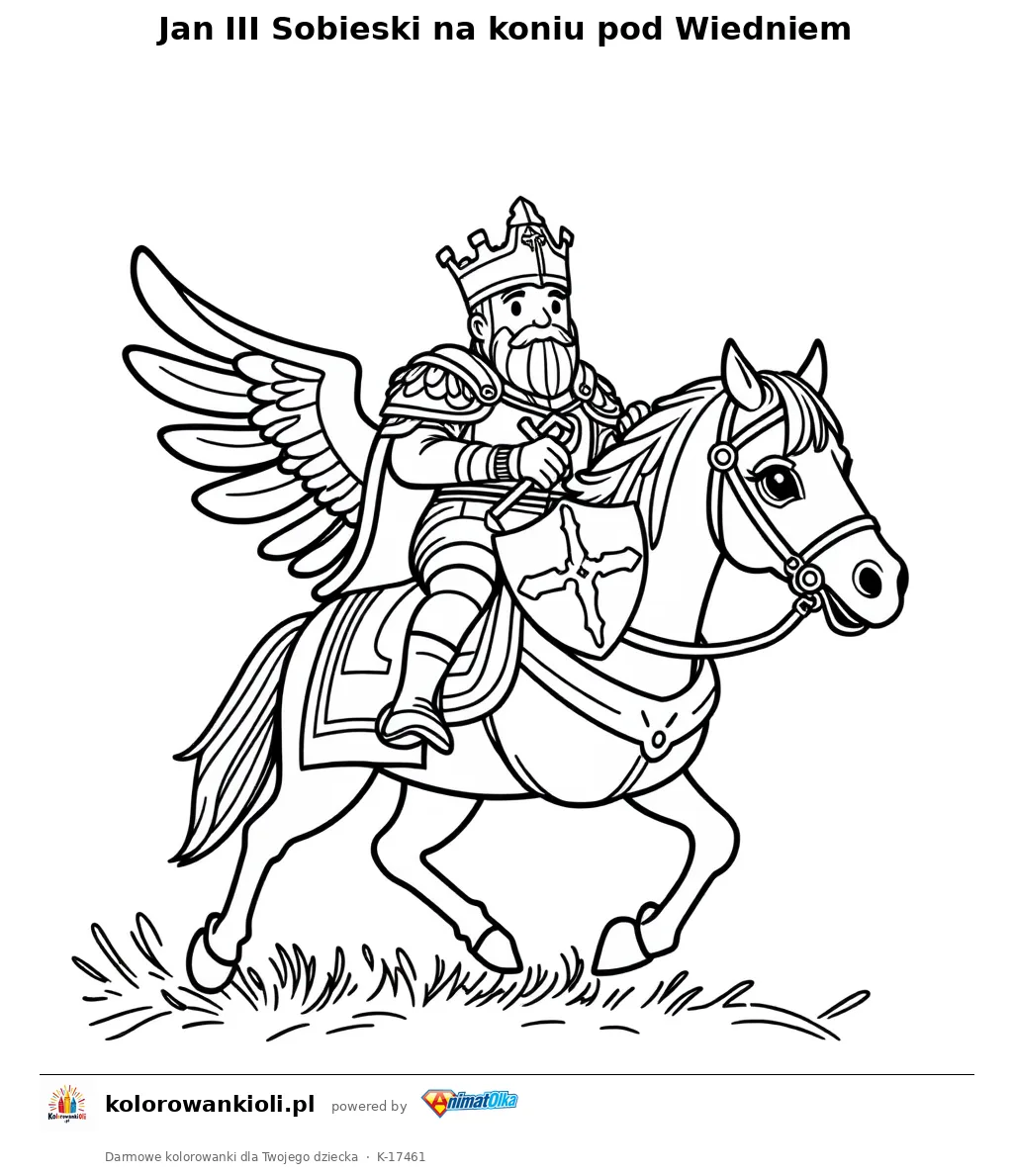 Jan III Sobieski na koniu pod Wiedniem — kolorowanka do wydruku dla dzieci