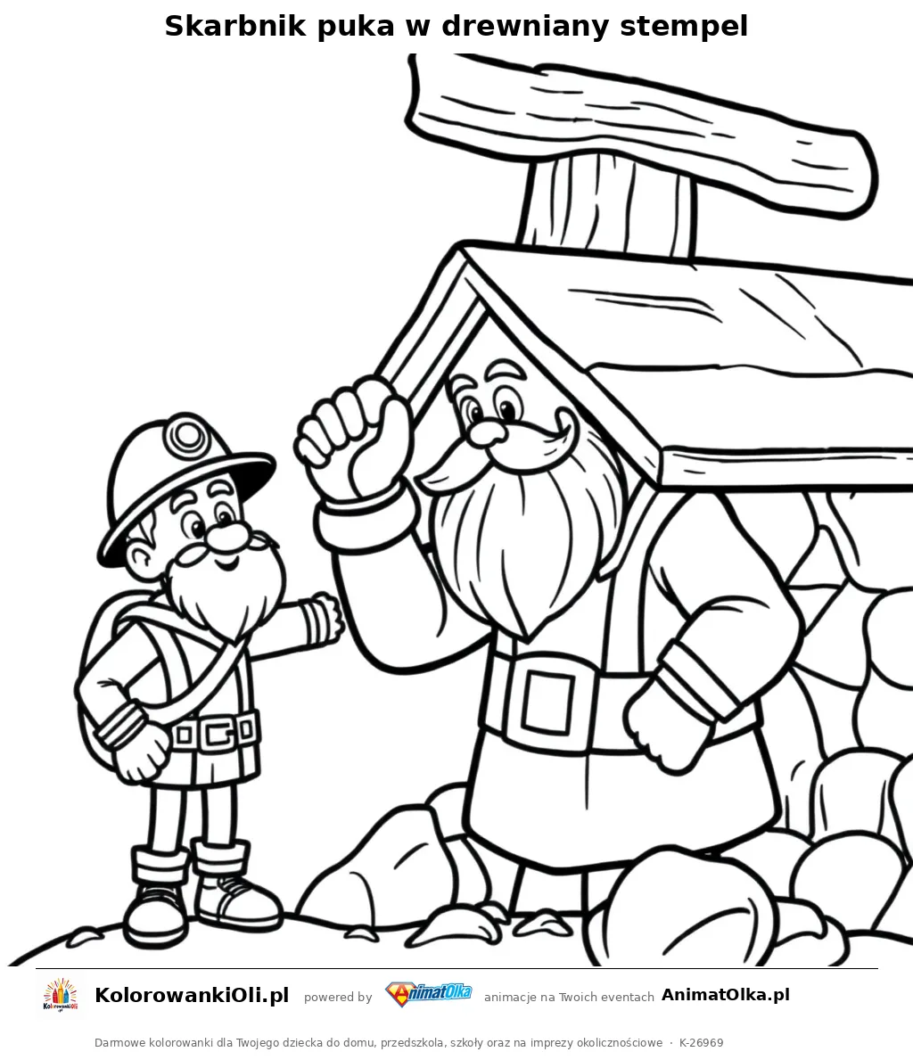 Skarbnik puka w drewniany stempel — kolorowanka ze śląskich legend do wydruku