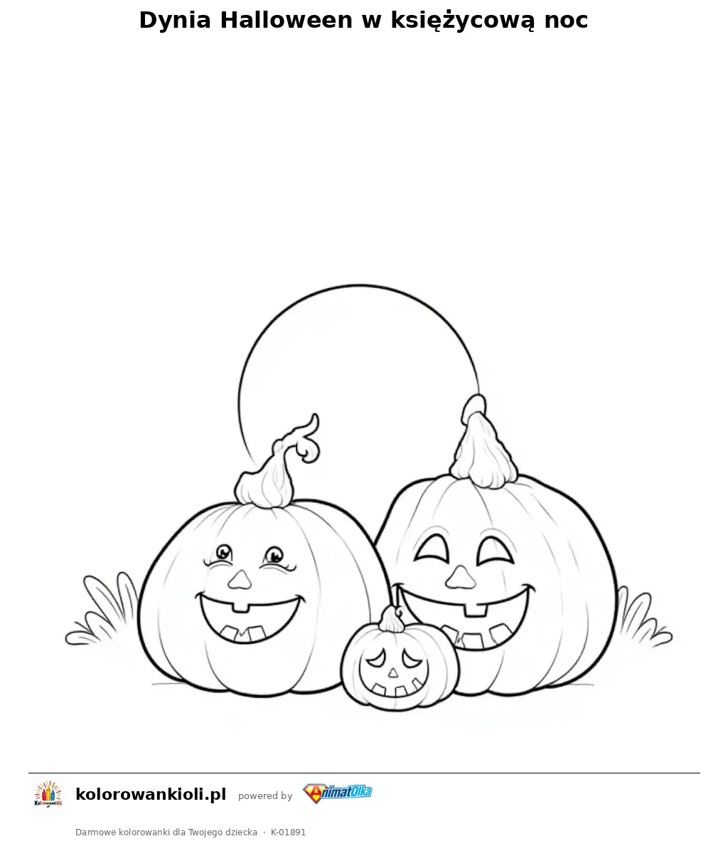Dynia Halloween w księżycową noc — kolorowanka do wydruku dla dzieci