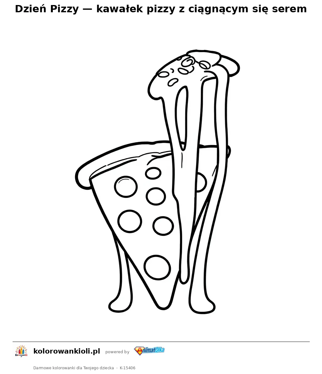 Dzień Pizzy — kawałek pizzy z ciągnącym się serem — kolorowanka do wydruku dla dzieci