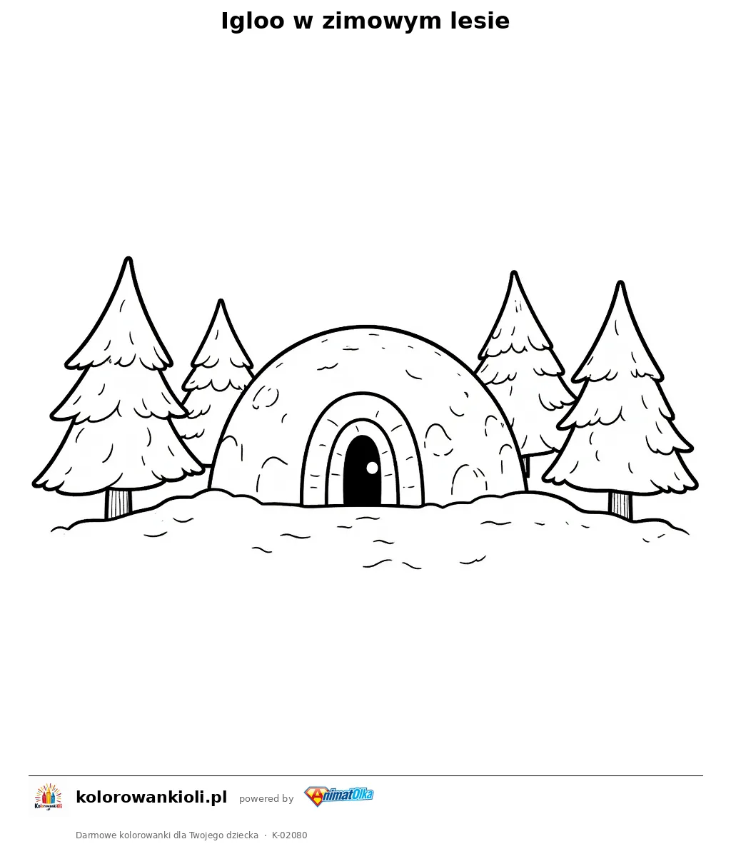 Igloo w zimowym lesie — kolorowanka do wydruku dla dzieci