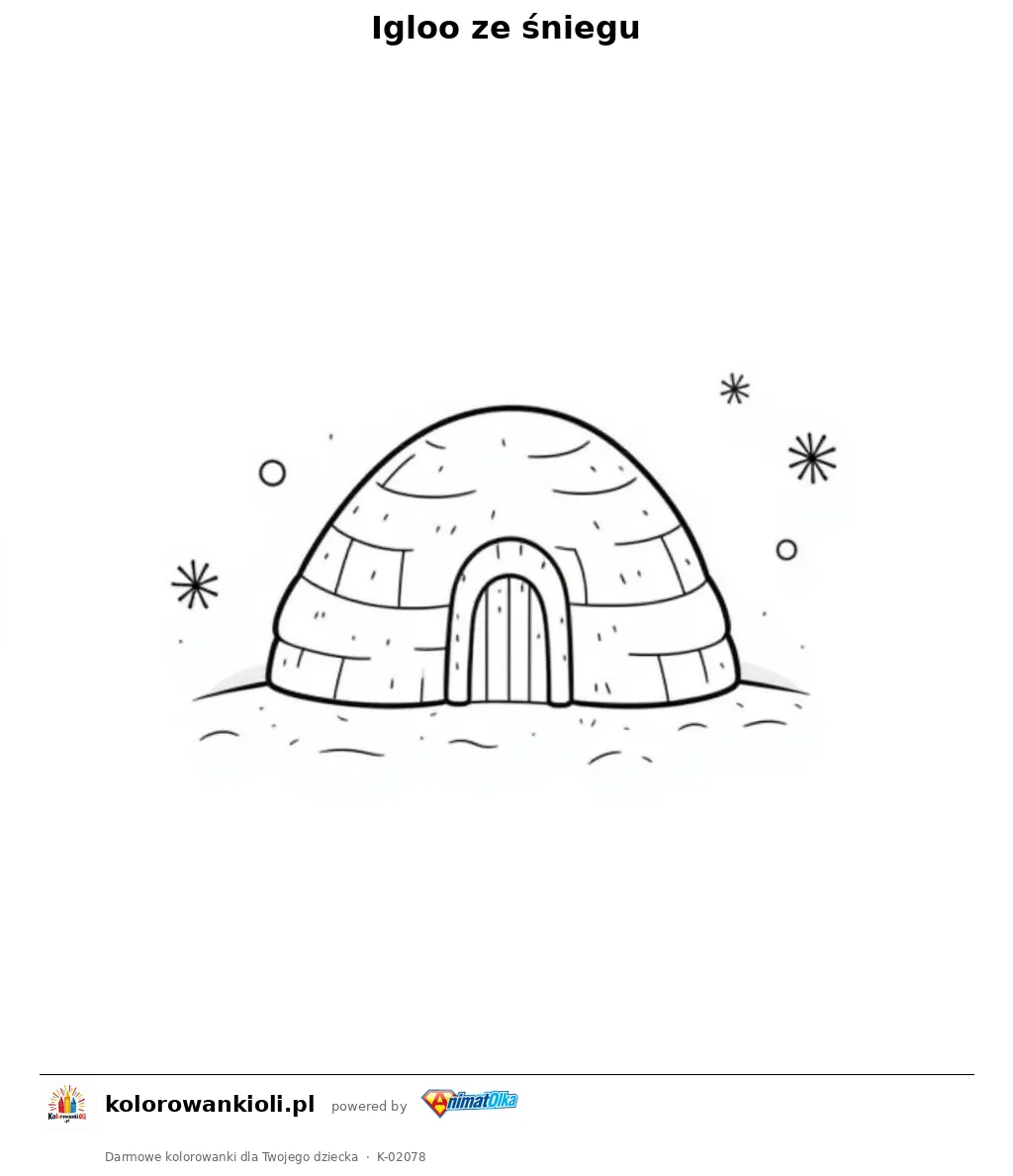 Igloo ze śniegu — kolorowanka do wydruku dla dzieci