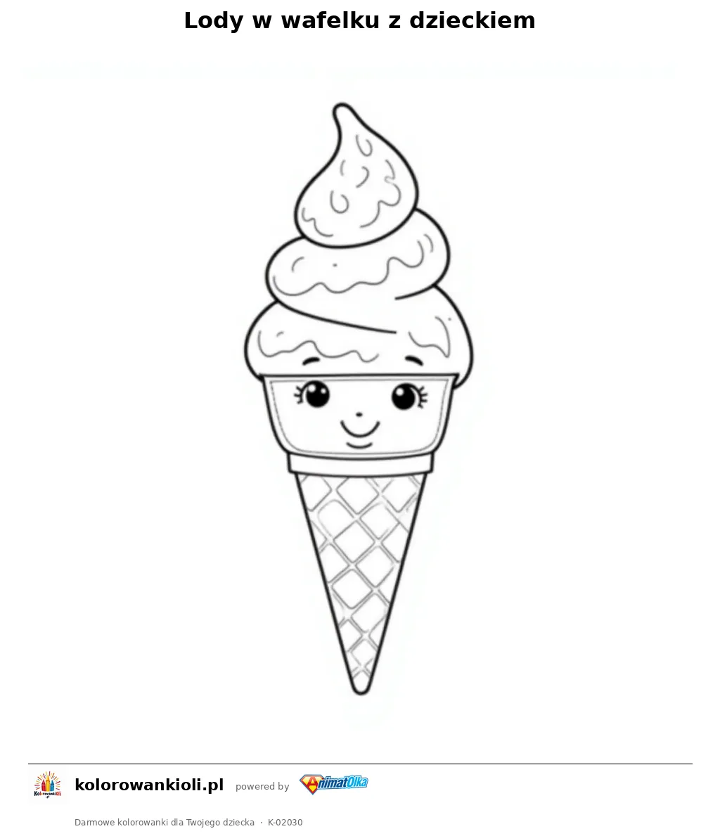 Lody w wafelku z dzieckiem — kolorowanka do wydruku dla dzieci