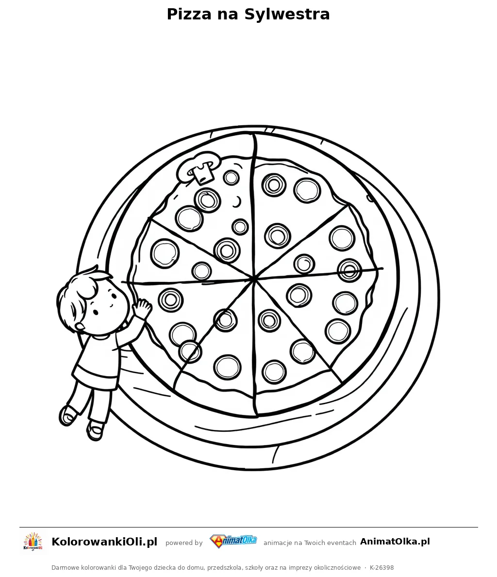 Pizza na Sylwestra — kolorowanka na Sylwestra i Nowy Rok do wydruku