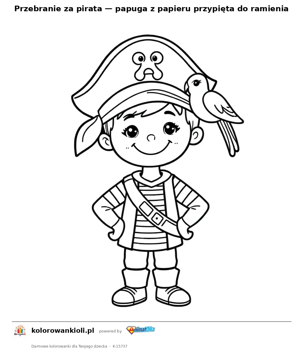 Przebranie za pirata — papuga z papieru przypięta do ramienia — kolorowanka do wydruku dla dzieci