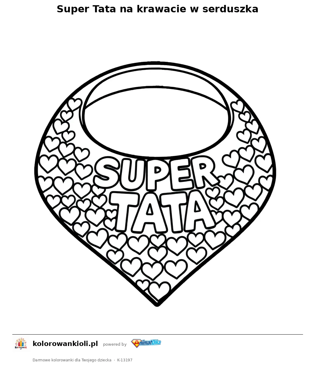 Super Tata na krawacie w serduszka — kolorowanka do wydruku dla dzieci