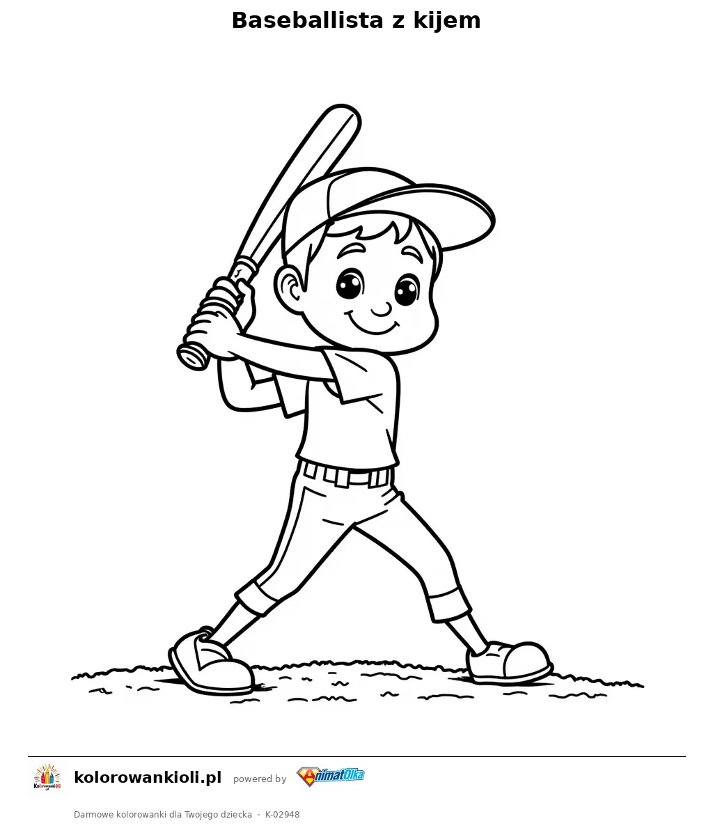 Baseballista z kijem — kolorowanka do wydruku dla dzieci
