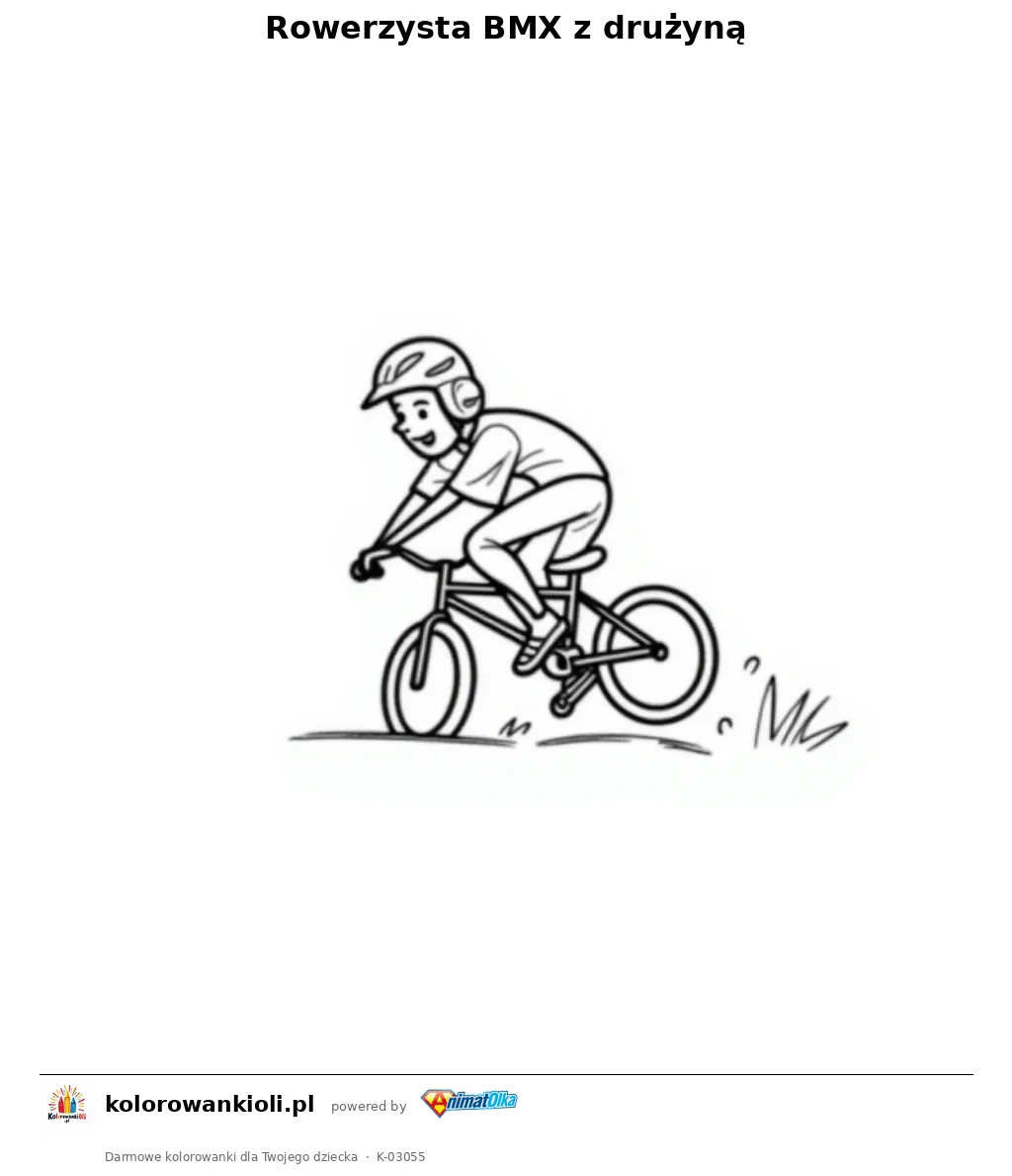 Rowerzysta BMX z drużyną — kolorowanka do wydruku dla dzieci