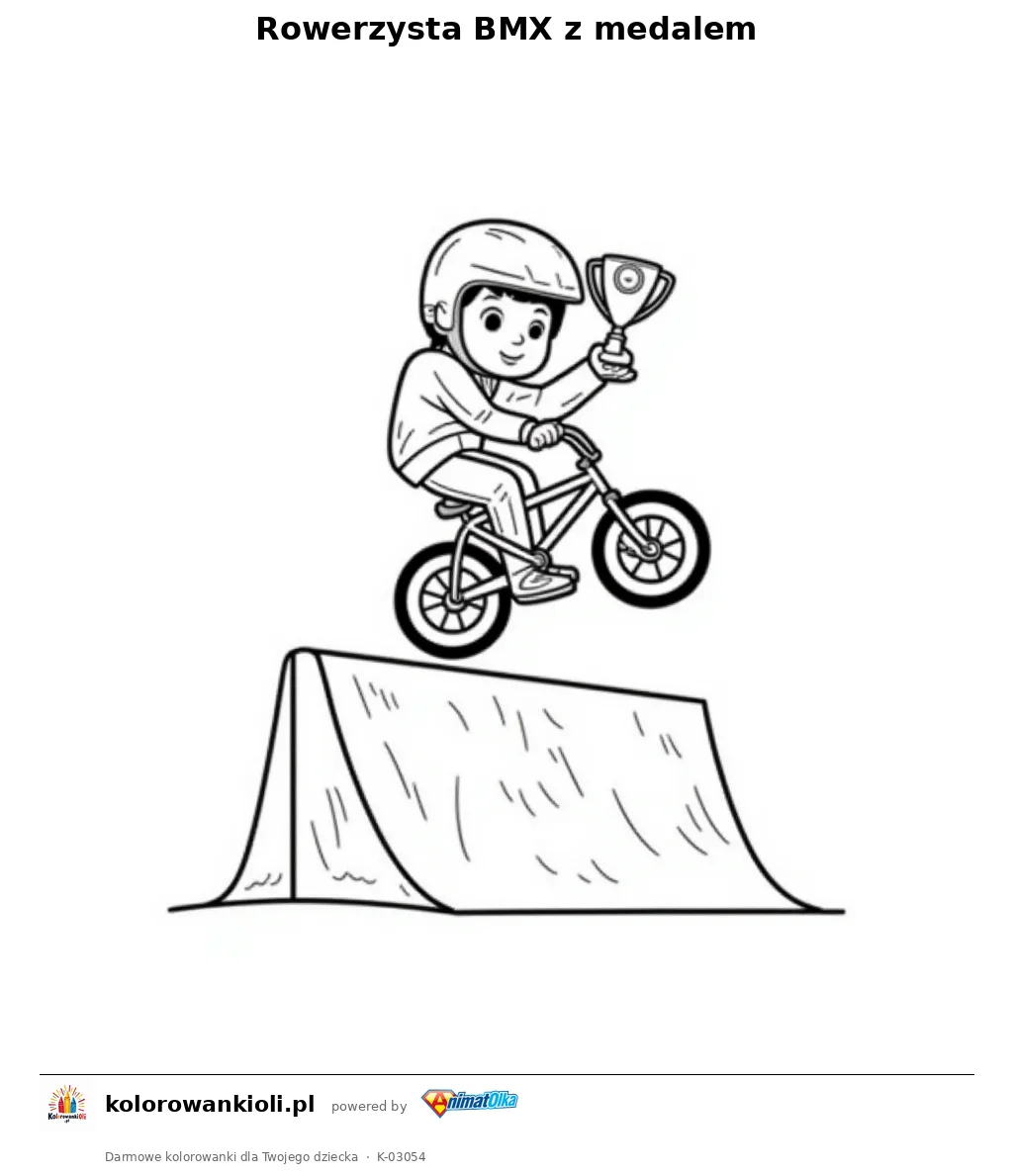 Rowerzysta BMX z medalem — kolorowanka do wydruku dla dzieci