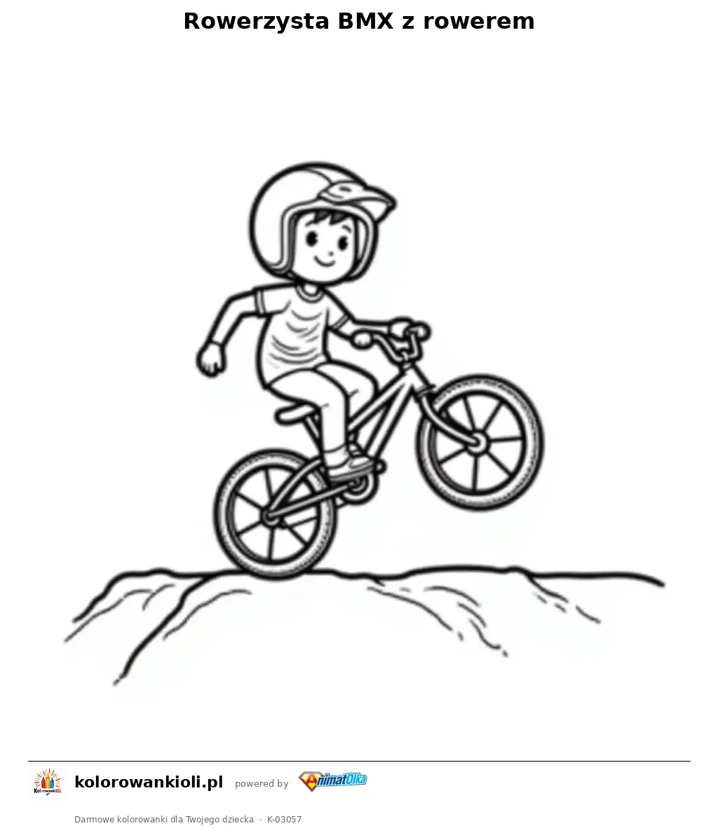 Rowerzysta BMX z rowerem — kolorowanka do wydruku dla dzieci