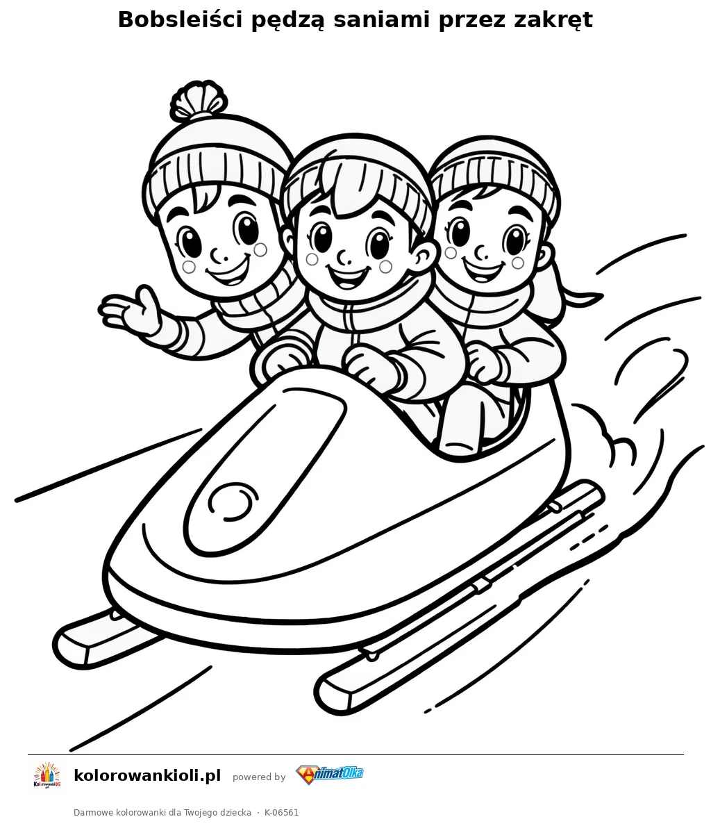 Bobsleiści pędzą saniami przez zakręt — kolorowanka do wydruku dla dzieci