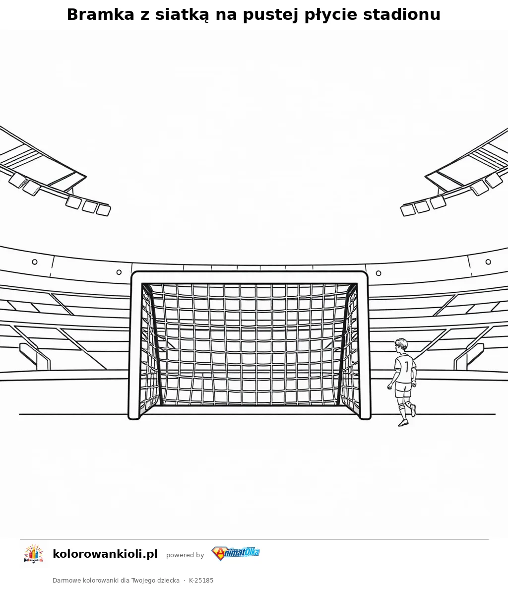 Bramka z siatką na pustej płycie stadionu — kolorowanka do wydruku dla dzieci