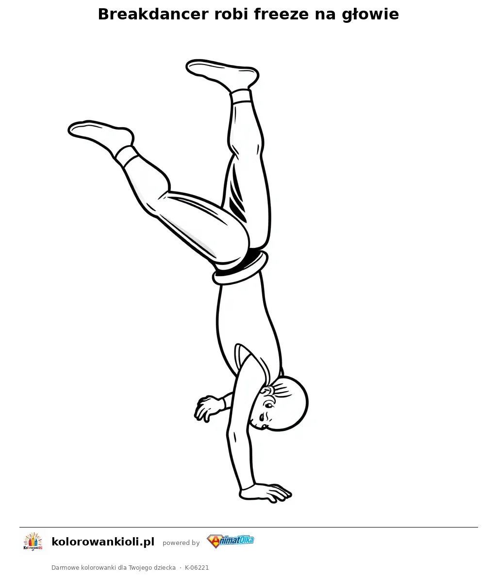 Breakdancer robi freeze na głowie — kolorowanka do wydruku dla dzieci