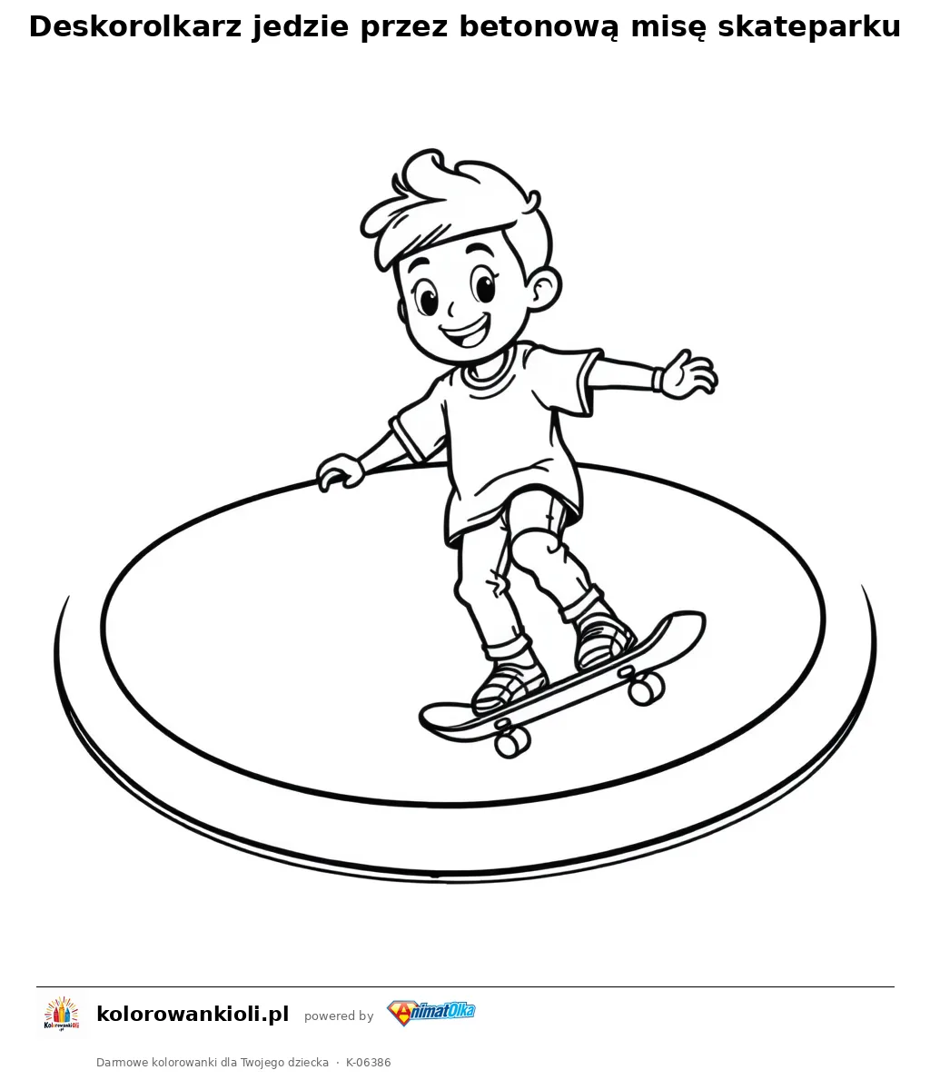 Deskorolkarz jedzie przez betonową misę skateparku — kolorowanka do wydruku dla dzieci