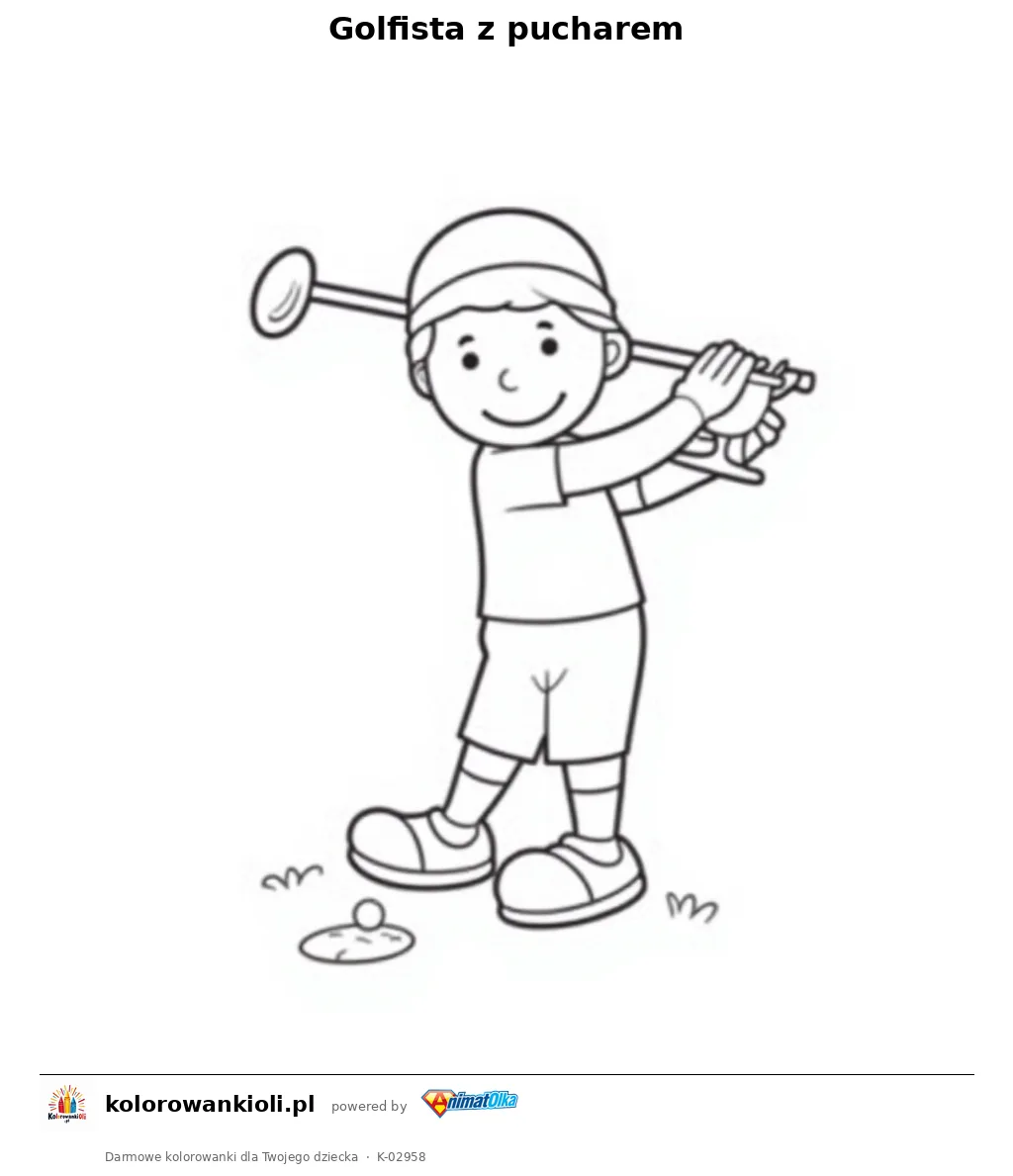 Golfista z pucharem — kolorowanka do wydruku dla dzieci