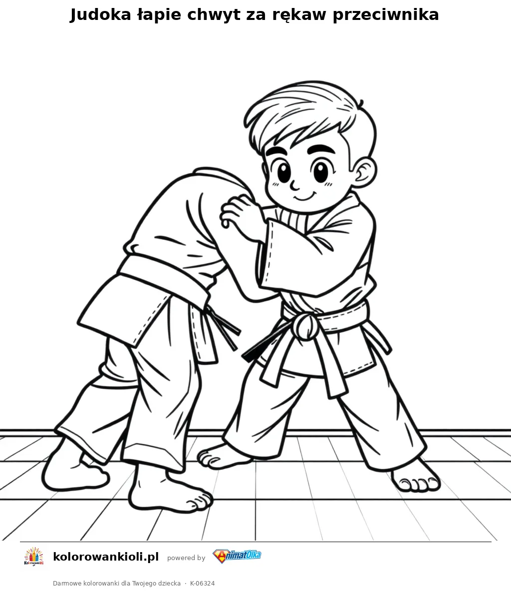Judoka łapie chwyt za rękaw przeciwnika — kolorowanka do wydruku dla dzieci