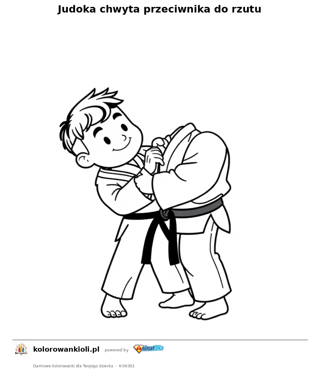 Judoka chwyta przeciwnika do rzutu — kolorowanka do wydruku dla dzieci