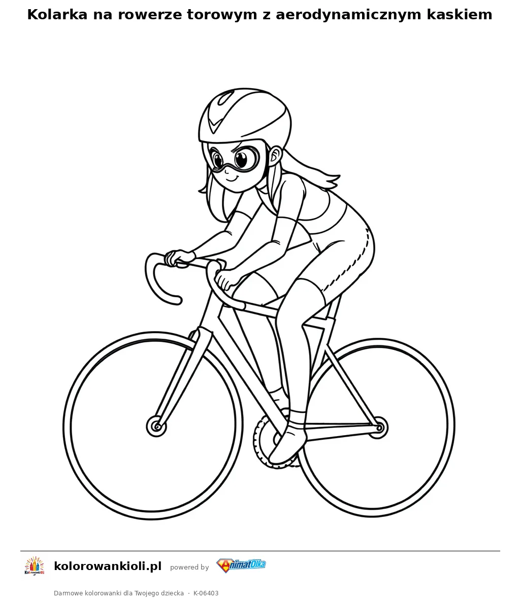 Kolarka na rowerze torowym z aerodynamicznym kaskiem — kolorowanka do wydruku dla dzieci