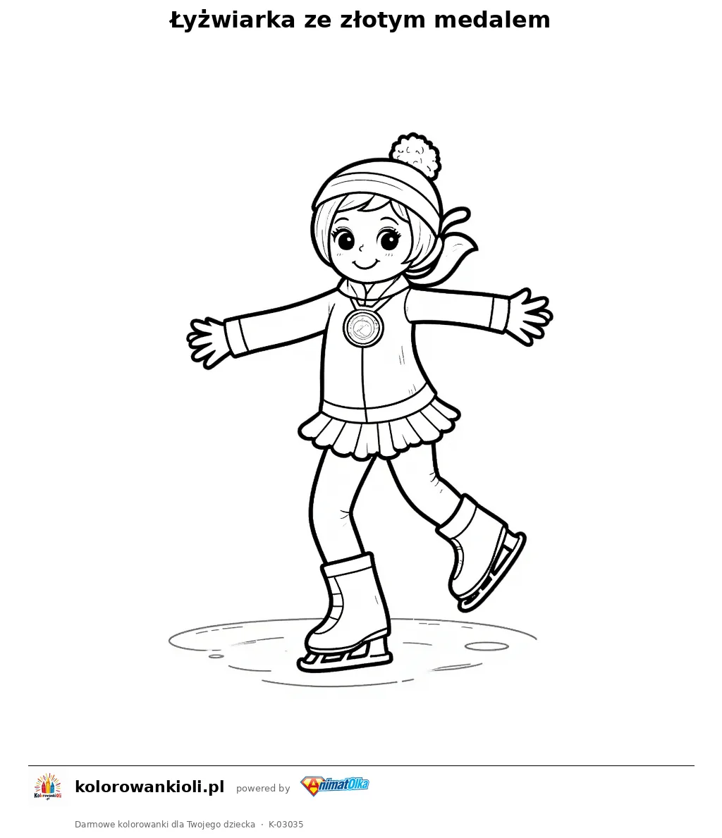 Łyżwiarka ze złotym medalem — kolorowanka do wydruku dla dzieci