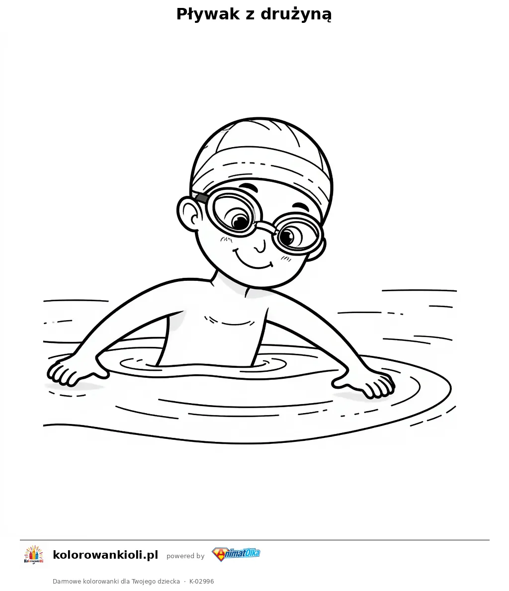 Pływak z drużyną — kolorowanka do wydruku dla dzieci