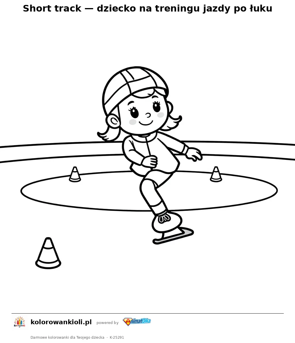 Short track — dziecko na treningu jazdy po łuku — kolorowanka do wydruku dla dzieci