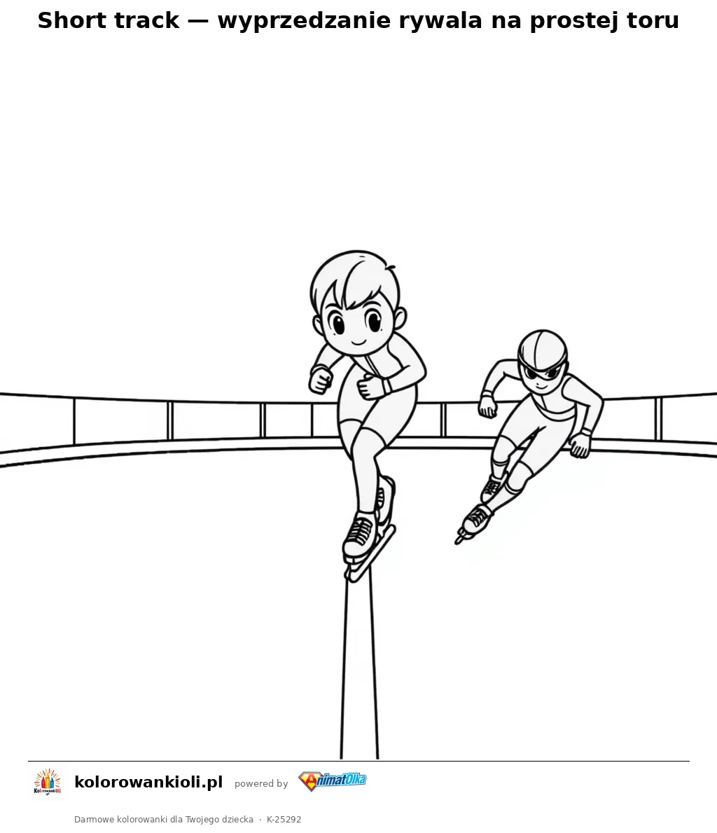 Short track — wyprzedzanie rywala na prostej toru — kolorowanka do wydruku dla dzieci
