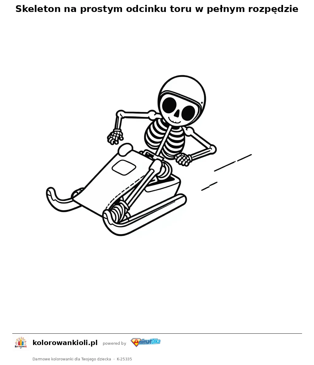 Skeleton na prostym odcinku toru w pełnym rozpędzie — kolorowanka do wydruku dla dzieci