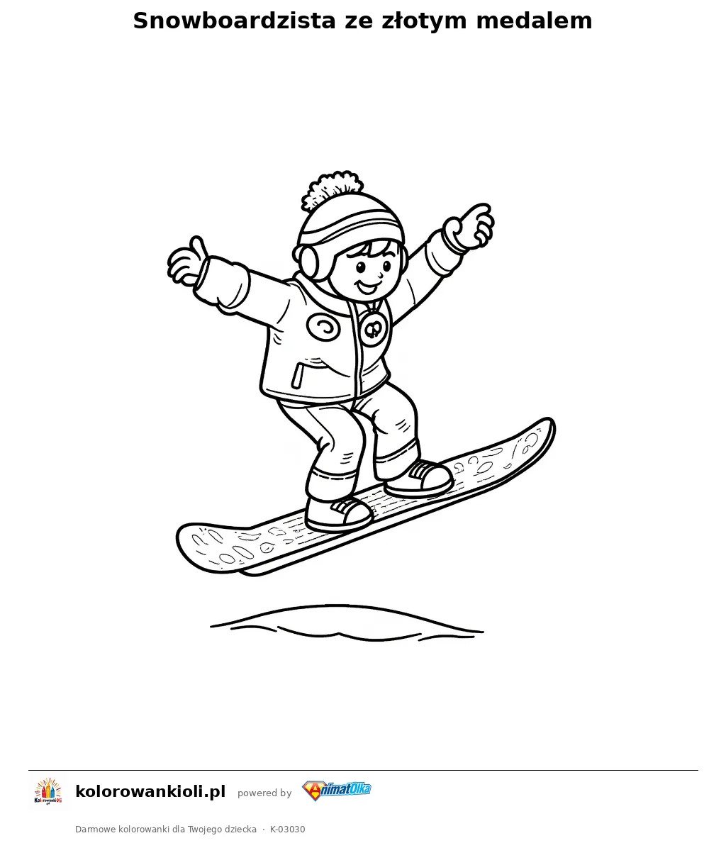 Snowboardzista ze złotym medalem — kolorowanka do wydruku dla dzieci