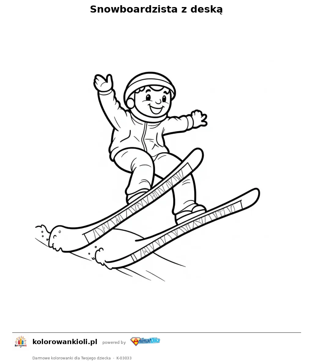 Snowboardzista z deską — kolorowanka do wydruku dla dzieci