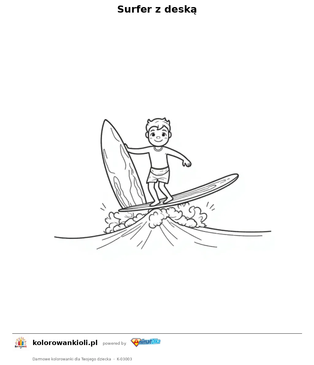 Surfer z deską — kolorowanka do wydruku dla dzieci