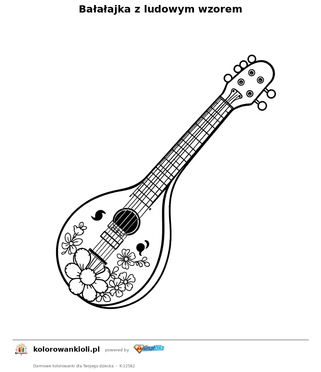 Balalajka z ludowym wzorem — kolorowanka do wydruku dla dzieci